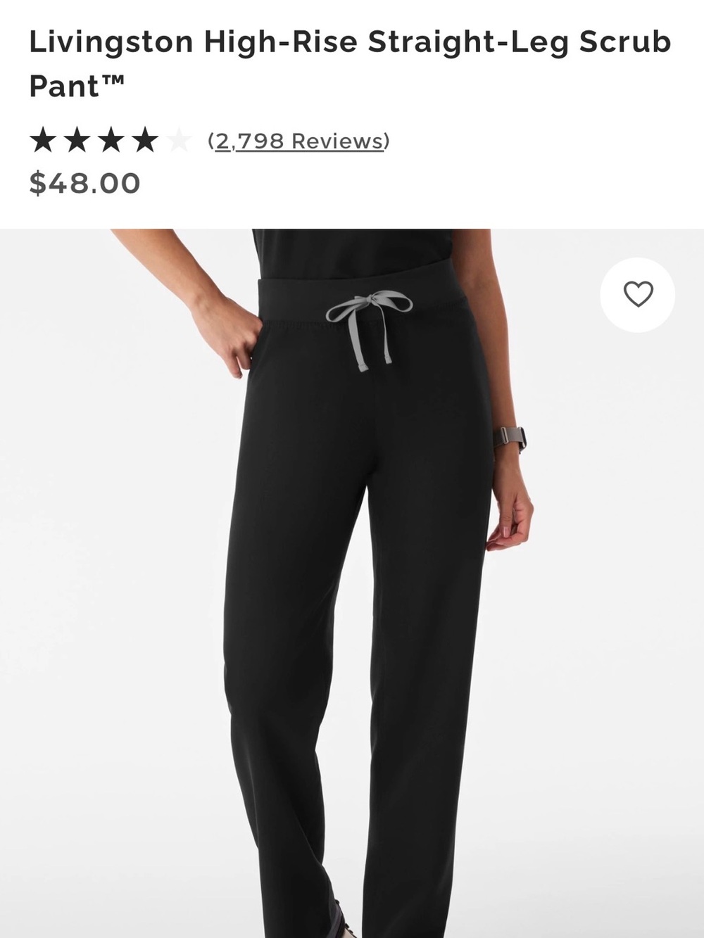 Figs Livingston High-Waisted Straight-Leg Pants in Black with Gray Drawstring